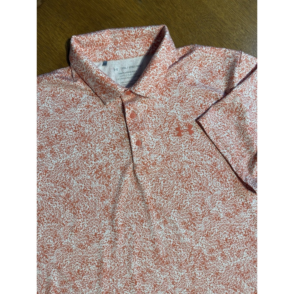 Under Armour Playoff Polo 2XL Orange Abstract Golf Stretch Loose Shirt